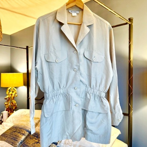 100% Silk Tan Safari Cargo Jacket - Picture 1 of 8